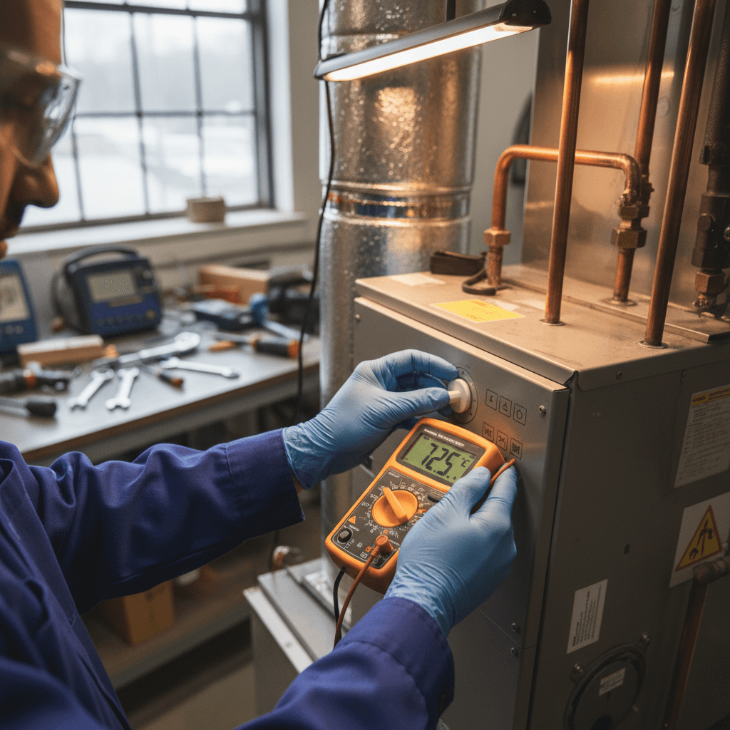 Technician repairing furnace valve